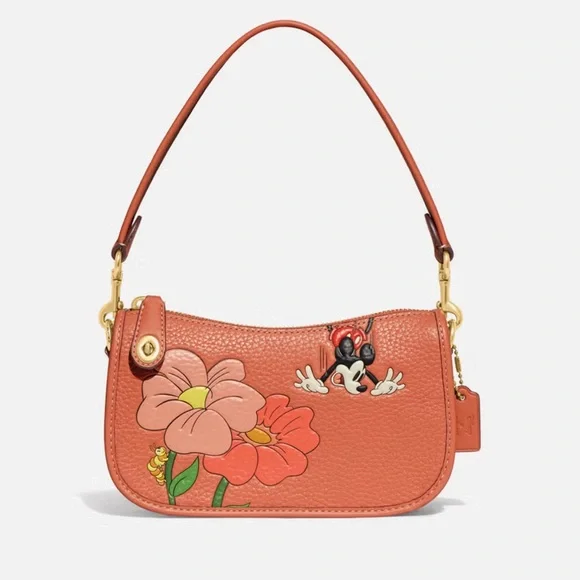Disney x Coach π©·π§‘ Mickey & Flowers leather shoulder bag purse NWT - Picture 1 of 12
